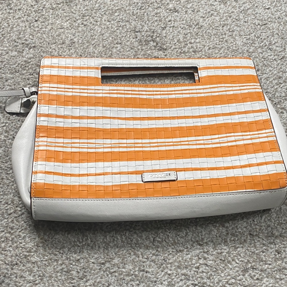 Coach Woven Orange and White Clutch